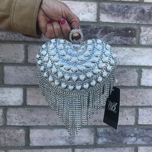 Unique Silver and White Heart Shaped Clutch